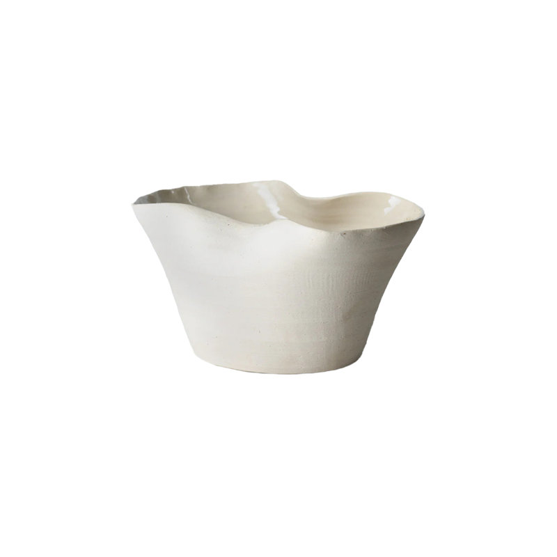  Curvia Matte Ceramic Vase, Handcrafted Beige Bowl For Floral Arrangements, Sculptural Vase For Home, Office, Café, Restaurant & Event, 10.5" Long, 8.5" Wide & 5.5" Tall