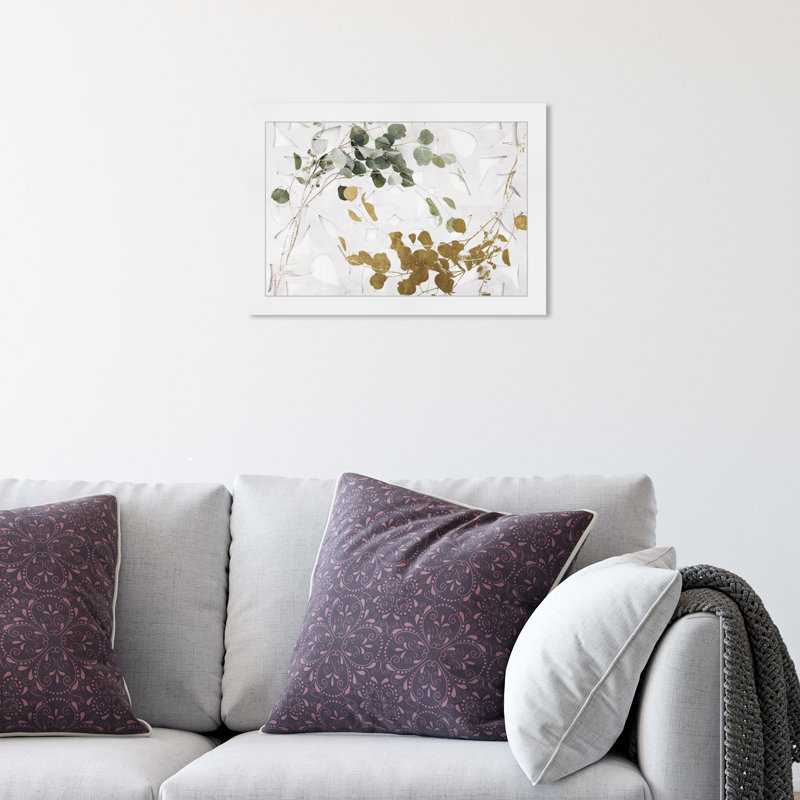 «Green and Gold Floral Botanicals» - peinture encadrée, H 12 po x l 17 po, Cadre blanc