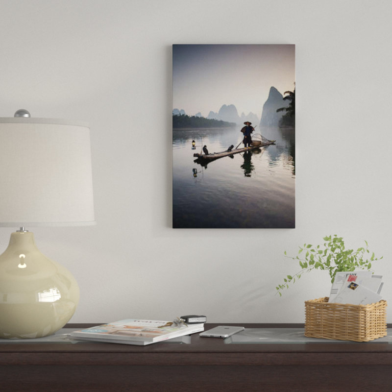 " Cormorant Fisherman, Guilin, China " by Matteo Colombo, 26" H x 18" W x 1.5" D, Black Floater Framed Canvas, No Mat