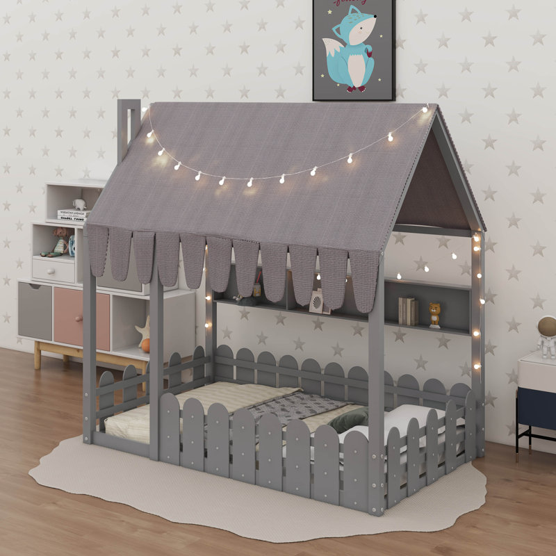 Lit sur pied Montessori House, Gris