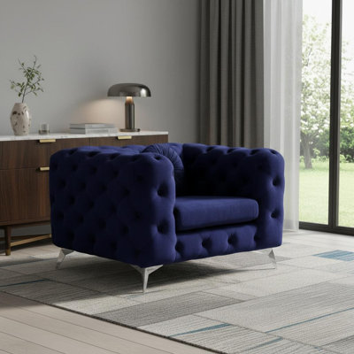  Fauteuil en tissu capitonné bleu
