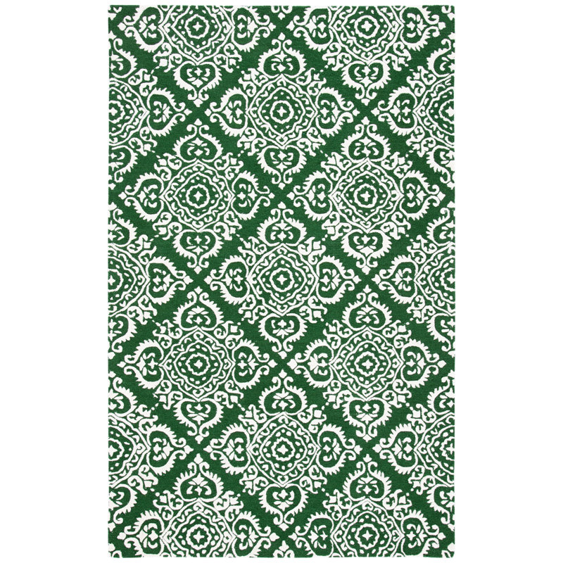 Arissa Hand Tufted Wool/Viscose Damask Rug in Green/Ivory, Rectangle 4' x 6'
