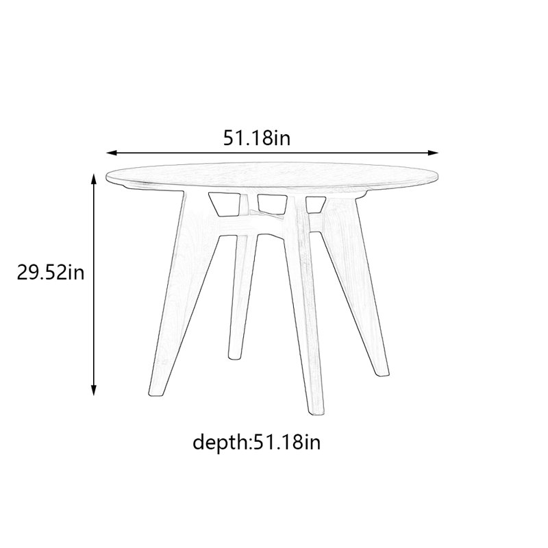 Table de salle à manger artistique simple en bois massif, H 29,52 po x L 51,18 po x l 51,18 po