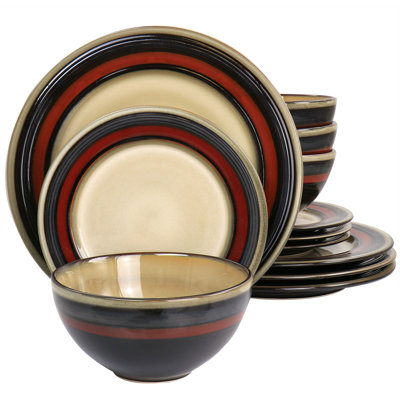 Gibson Elite Everston 12 Piece Stoneware Dinnerware Set In Red And Brown