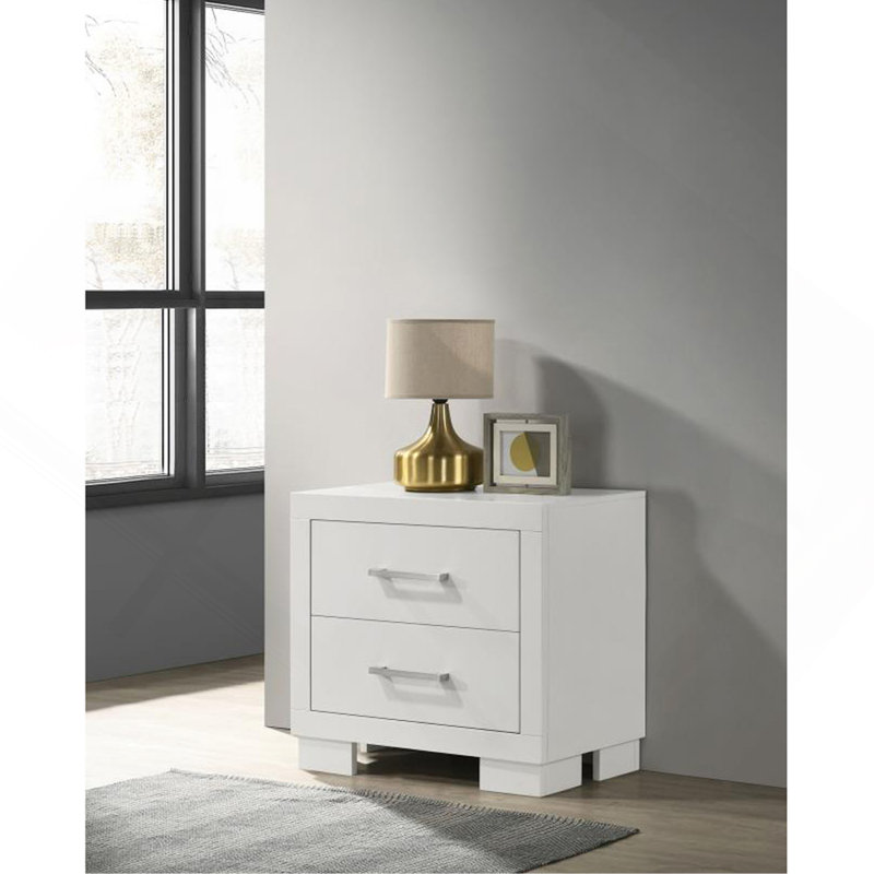 Table de chevet 2 tiroirs en panneau de fibres à densité moyenne blanc, Blanc, crème