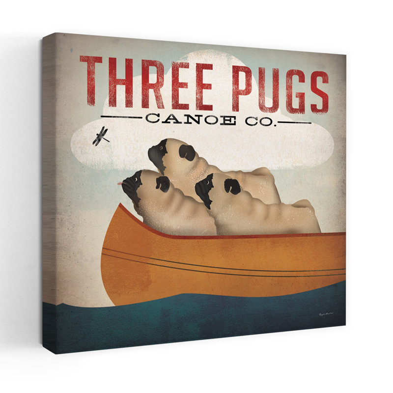 «Three Pugs In A Canoe» V3, H 32 po x l 32 po