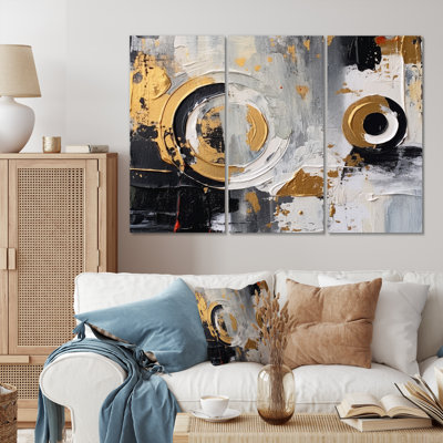 Tourbillons dorés à multiples facettes sur toile, 3 pièces