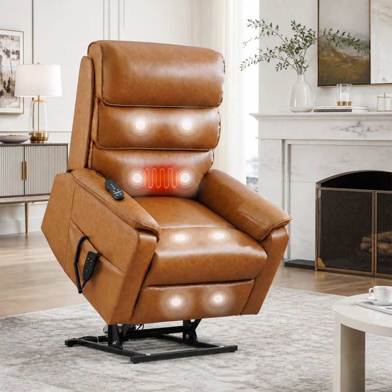 Fauteuil releveur électrique à double moteur avec fonction massage chauffant et positionnement infini pour un confort optimal des personnes âgées