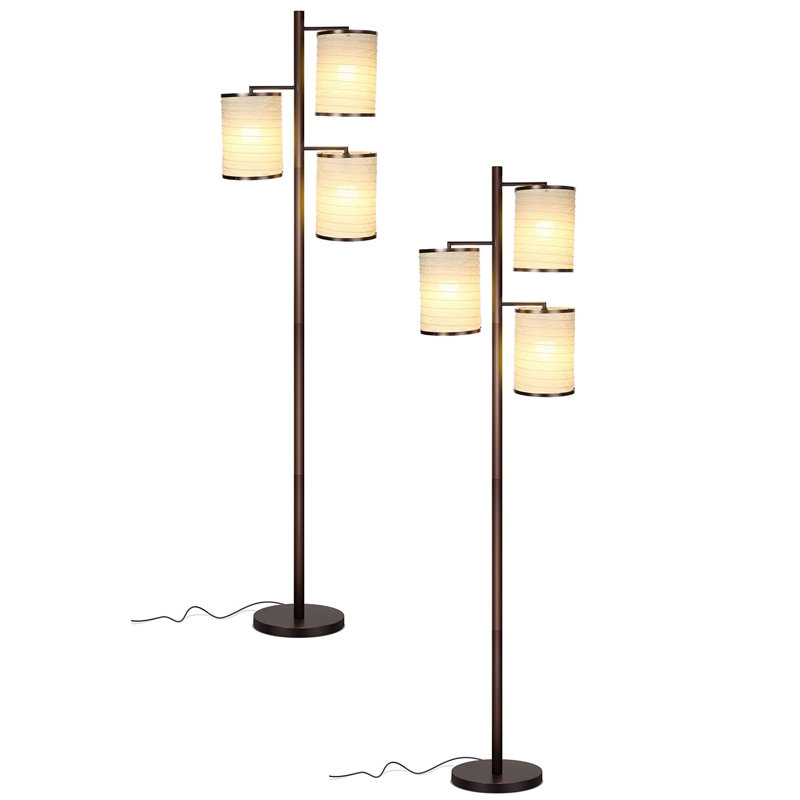 Liam Dimmable Asian Lantern Shade Tree LED Floor Lamp, Bronze