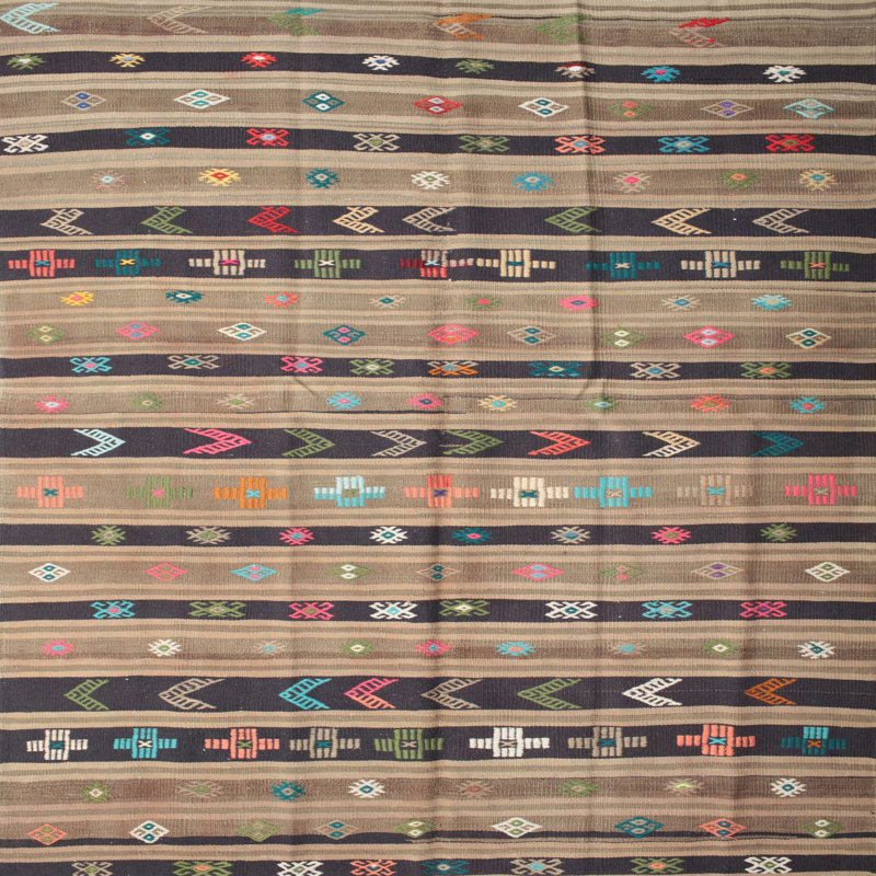 Tapis contemporain vert / gris / brun, Carré 3 pis