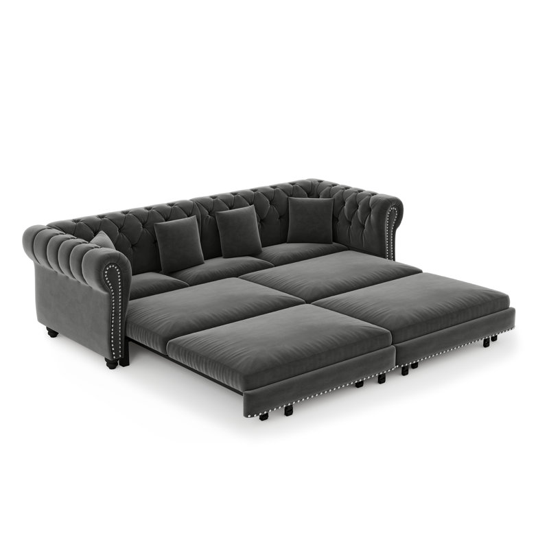 Canapé Chesterfield, canapé-lit gigogne 3 en 1 de 89 po, canapé-lit convertible, canapé-lit très grand, méridienne, canapé en velours 3 places avec repose-pieds mobile, conception capitonnée