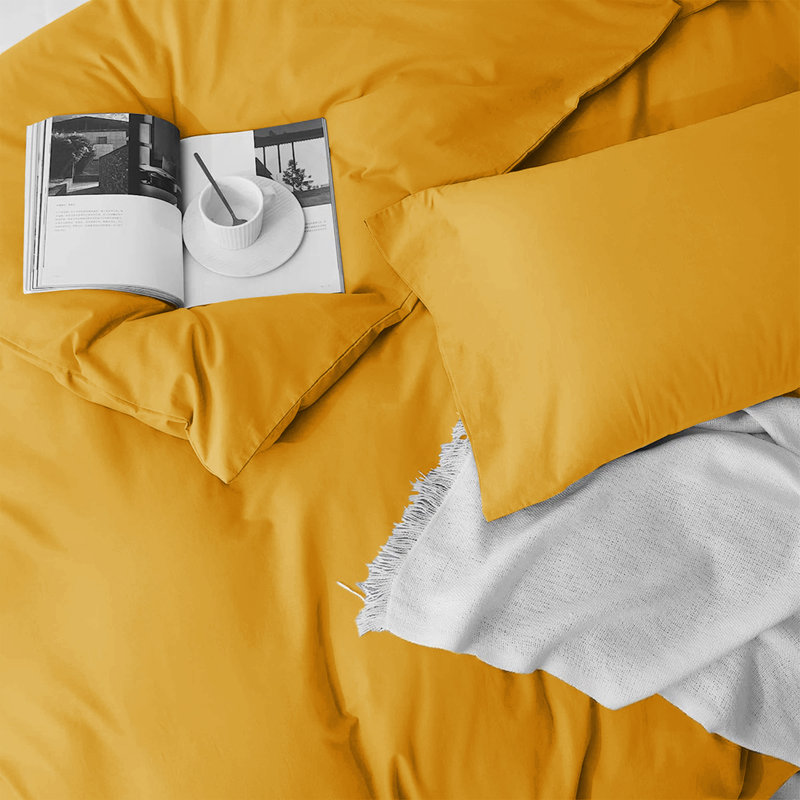  Ensemble de housse de couette réversible en microfibre ultra-douce 200 TC avec taies d'oreiller, Ocre