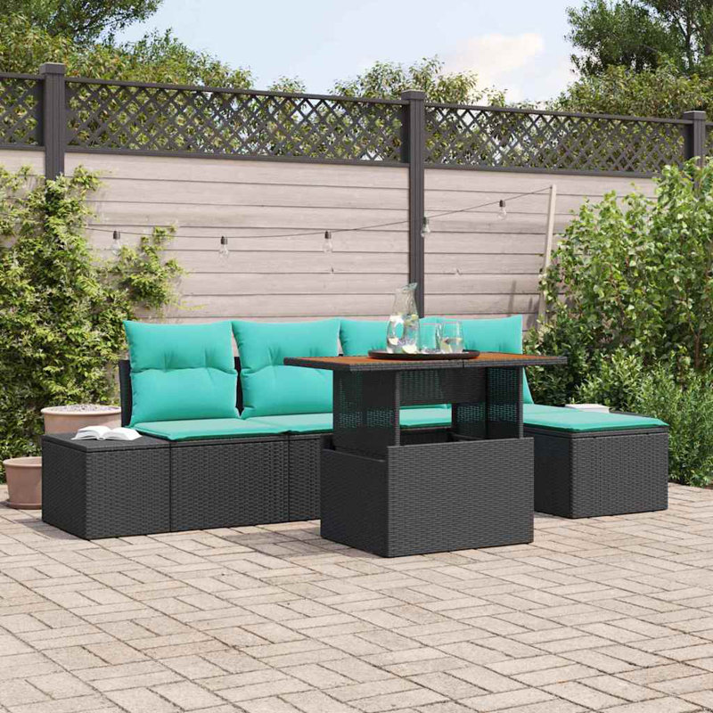 Ensemble repas 6 pièces vidaXL, Coussin bleu sarcelle / structure noire