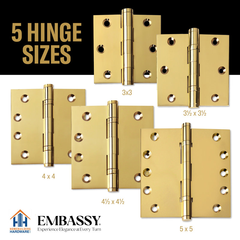 4" H x 4" W Solid Brass Ball Bearing Single Butt Door Hinge, Polished Brass