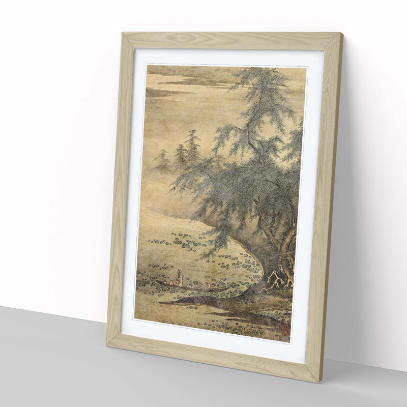 Appreciating Lotuses by Kano Masanobu - Framed Print, 60cm H x 40cm W x 2cm D, Oak