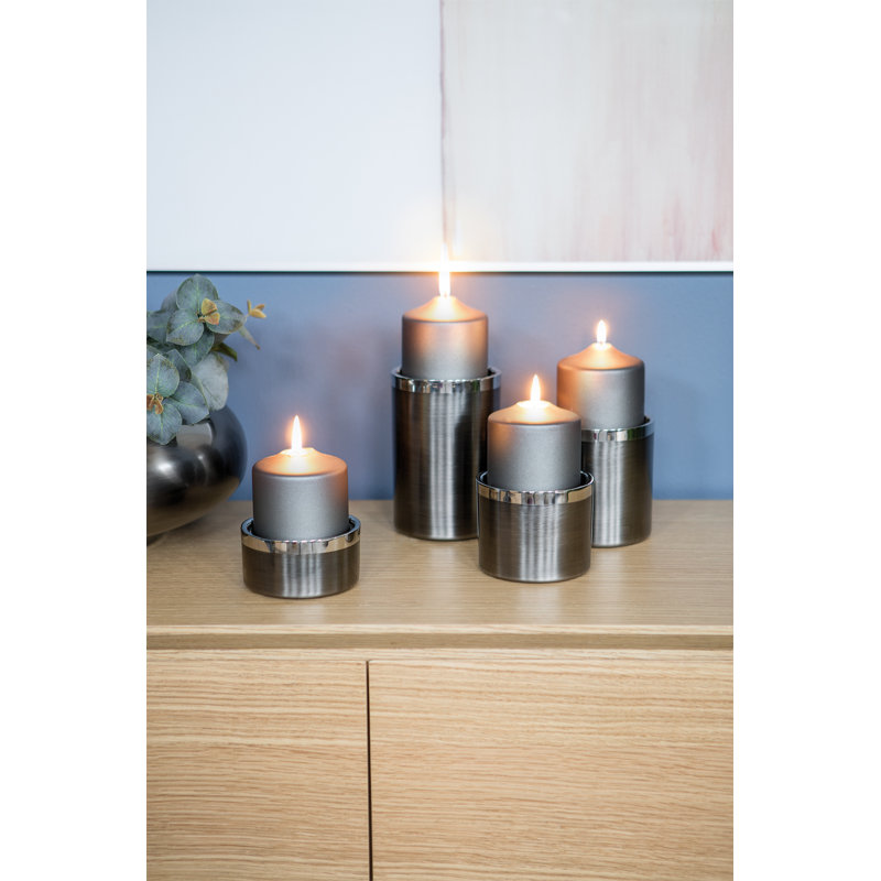 Stainless Steel Tabletop Tealight Holder, Grey, 11cm H x 10cm W x 10cm D