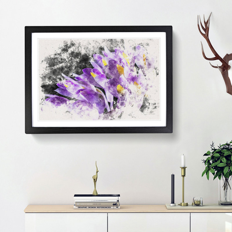 Wild Purple Orchid Flowers - Single Picture Frame Print on MDF, Black, 35cm H x 50cm W x 2cm D