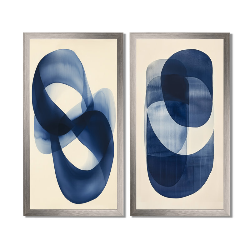 Art mural abstrait bleu, 2 courbes bleues minimalistes, toile courbe minimaliste, H 40 po x l 40 po, Cadre simple argenté