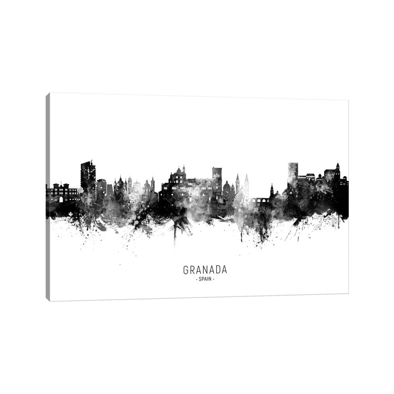 Granada Spain Skyline Name Bw by Michael Tompsett - Wrapped Canvas Gallery-Wrapped Canvas Giclée, 30.48 cm H x 45.72 cm W