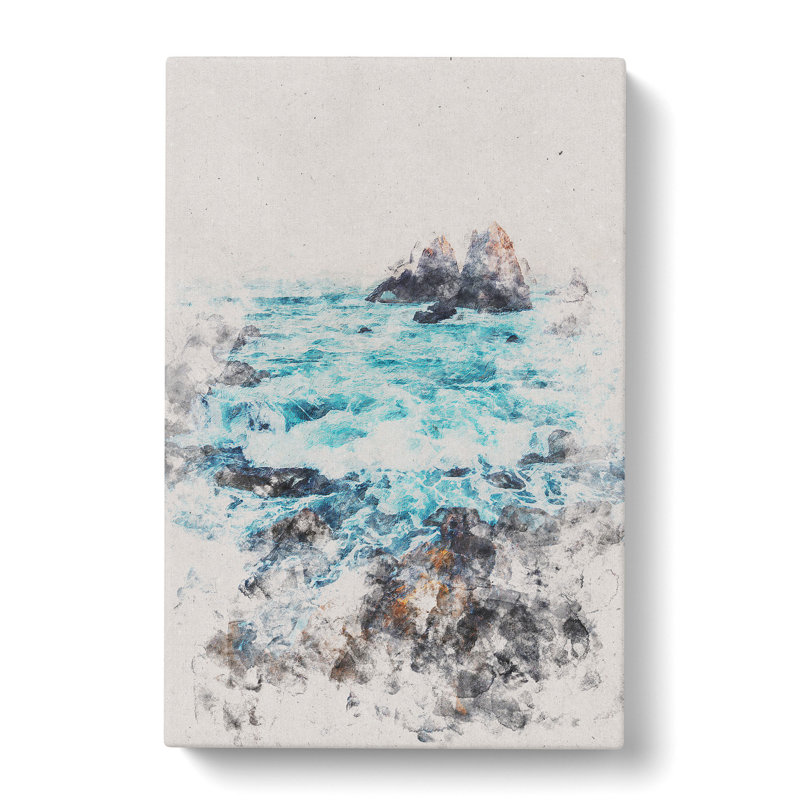 The Ocean Against the Rock - Wall Art, 50cm H x 35cm W x 3cm D, Wrapped Canvas