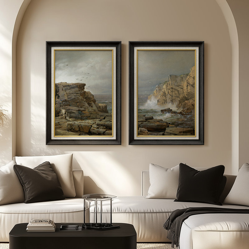 Ensemble de 2 œuvres d'art encadrées de qualité supérieure sur toile de qualité supérieure avec cadre de 26 po x 36 po, Noir