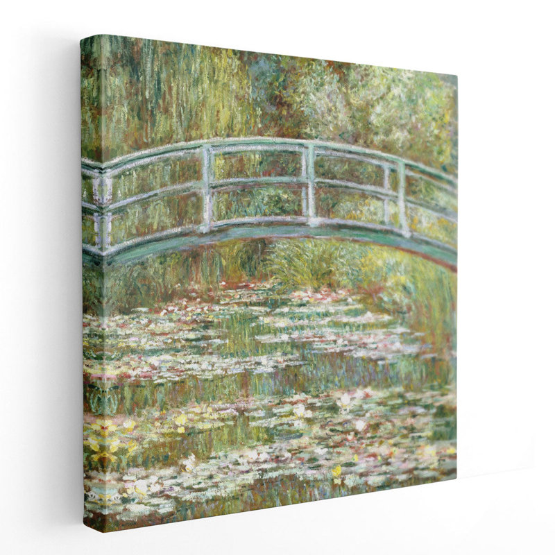 Pont sur un étang de nénuphars - reproduction d'art sur toile, H 40 po x l 40 po