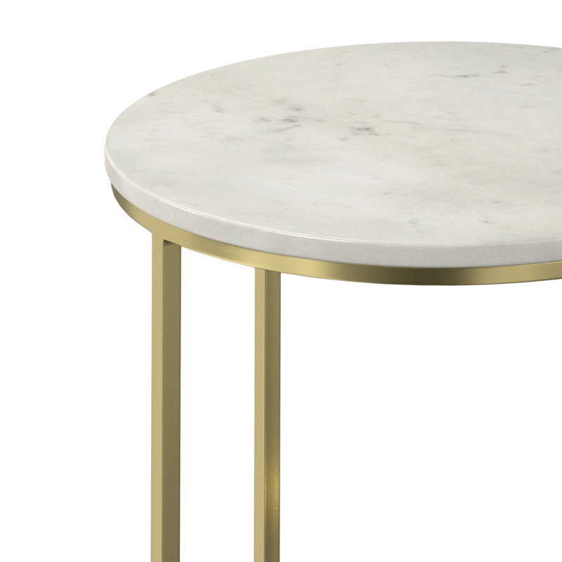 Gold Metal and White Marble Round Side Table, 16 inch