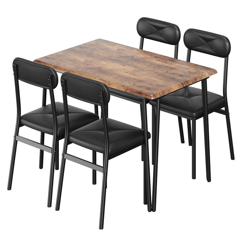 5-Piece Dining Table Set for 4, Table with Upholstered Chairs, Compact Kitchen and Apartment Furniture