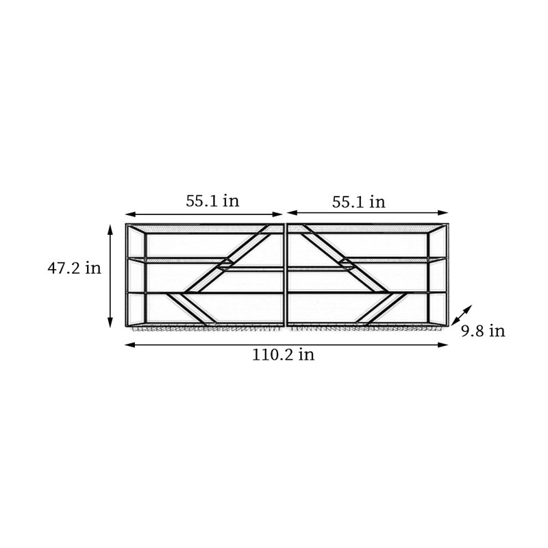 Simple black wall mounted wine rack, 47.2" H x 110.2" W x 9.8" D
