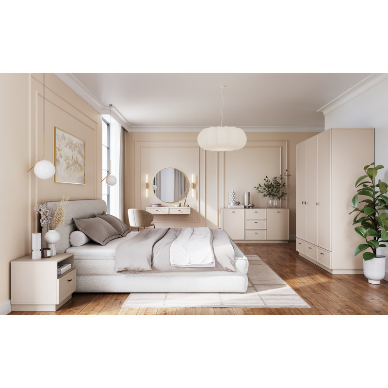 Bagga 45cm W Manufactured Wood Bedside Table, Beige Cream/Matte Black
