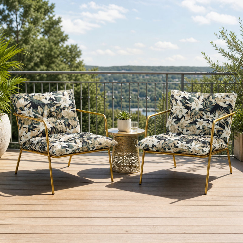 Chaise longue d'extérieur en métal avec coussins (ensemble de 2), Couleur foncée