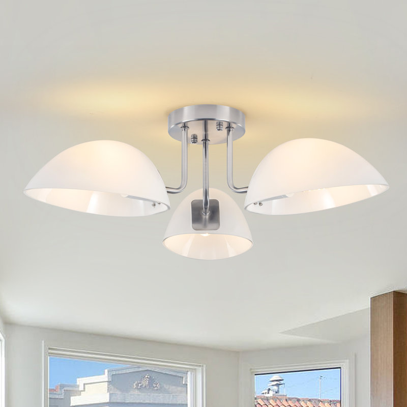 Plafonnier semi-encastré à 3 lumières de style spoutnik moderne en verre 23,6 po pour salle à manger, Nickel