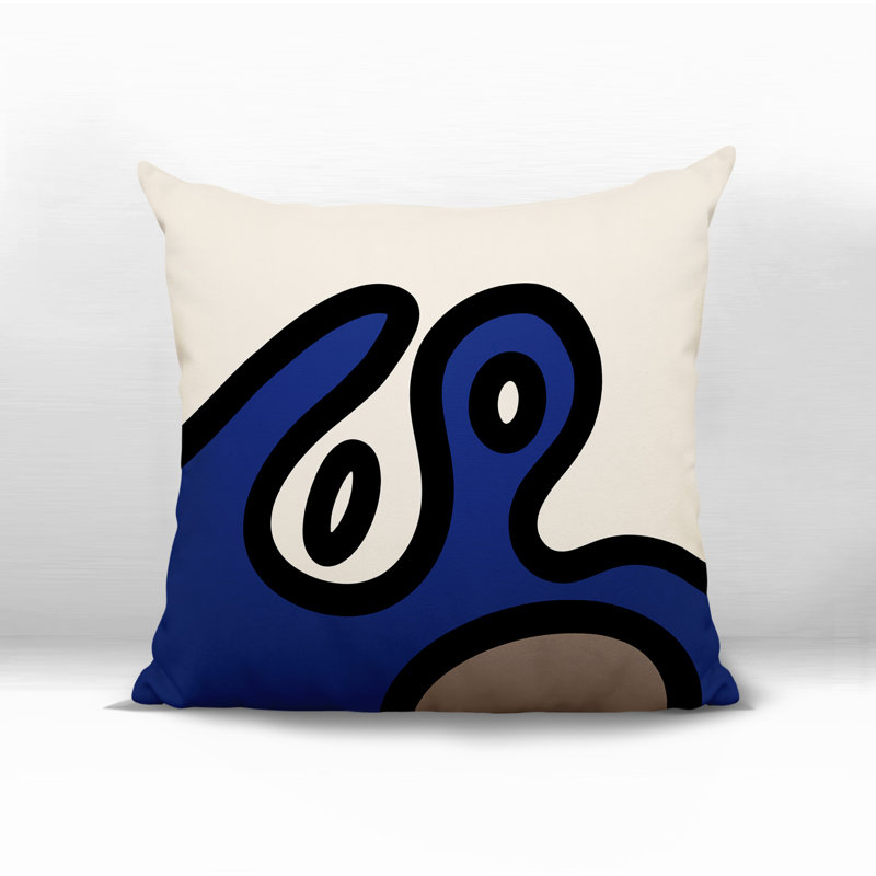 Oreiller carré réversible intérieur / extérieur Peller, Bleu marine / noir / blanc cassé abstrait, H 17 po x l 17 po