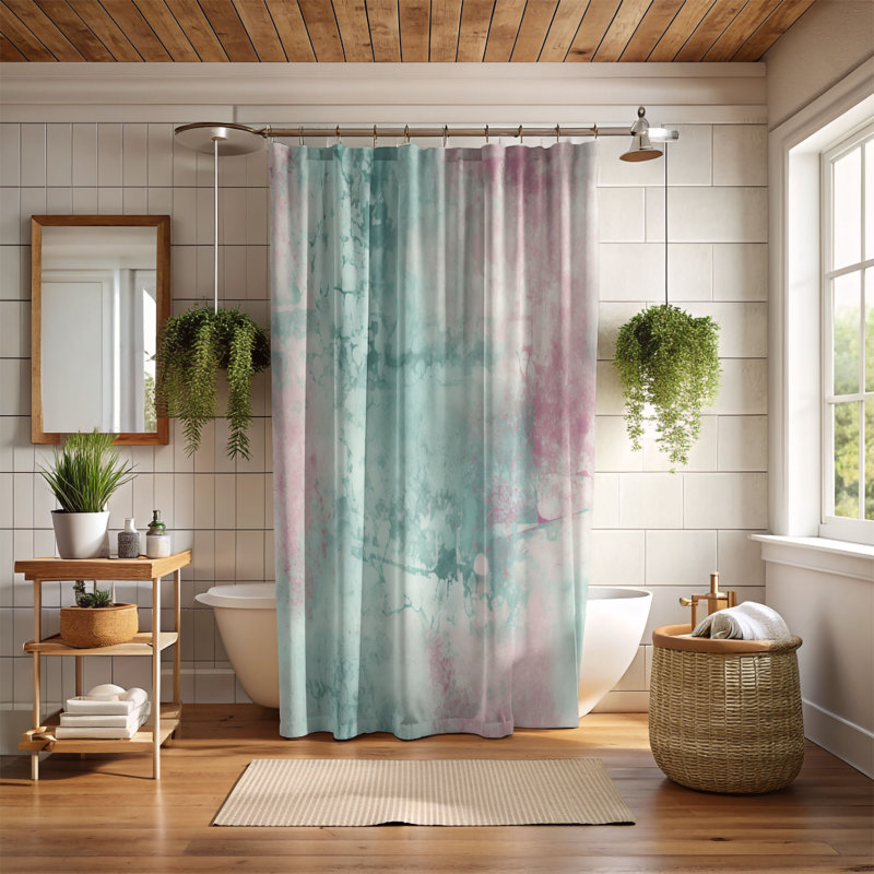 Teal Relics - Rideau de douche Premium, H 74 po x l 71 po