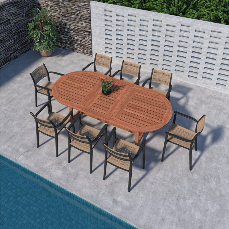 Amazonia 7Pc FSC Wood And Stackable Chairs Outdoor Patio Dining Set