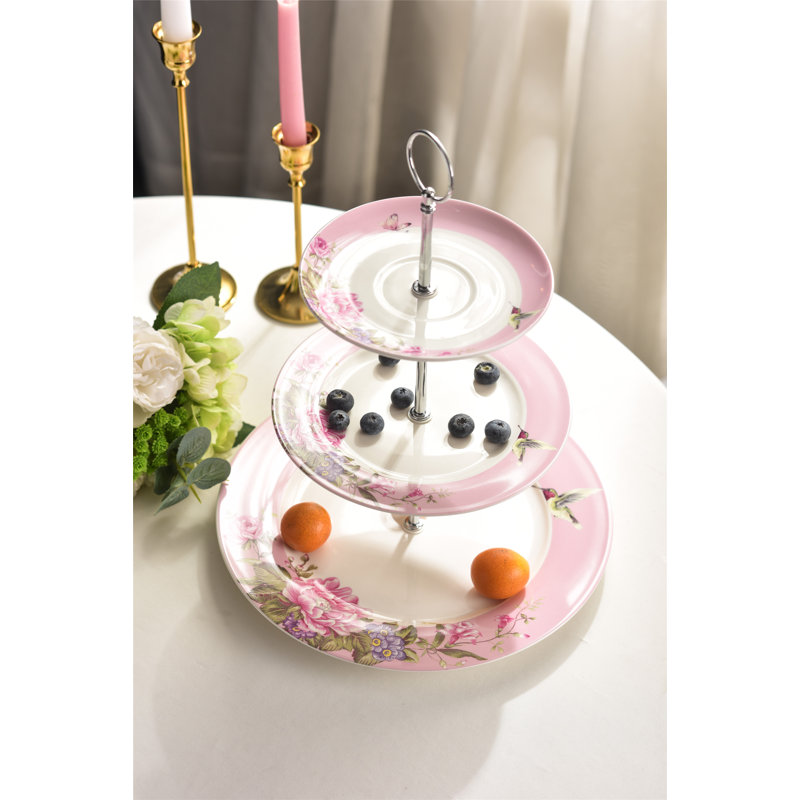 Aldershot Bone China Tiered Stand, Pink