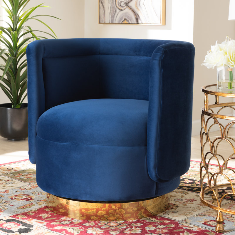Fauteuil demi-tonneau pivotant avec repose-pieds Krishaun, Bleu