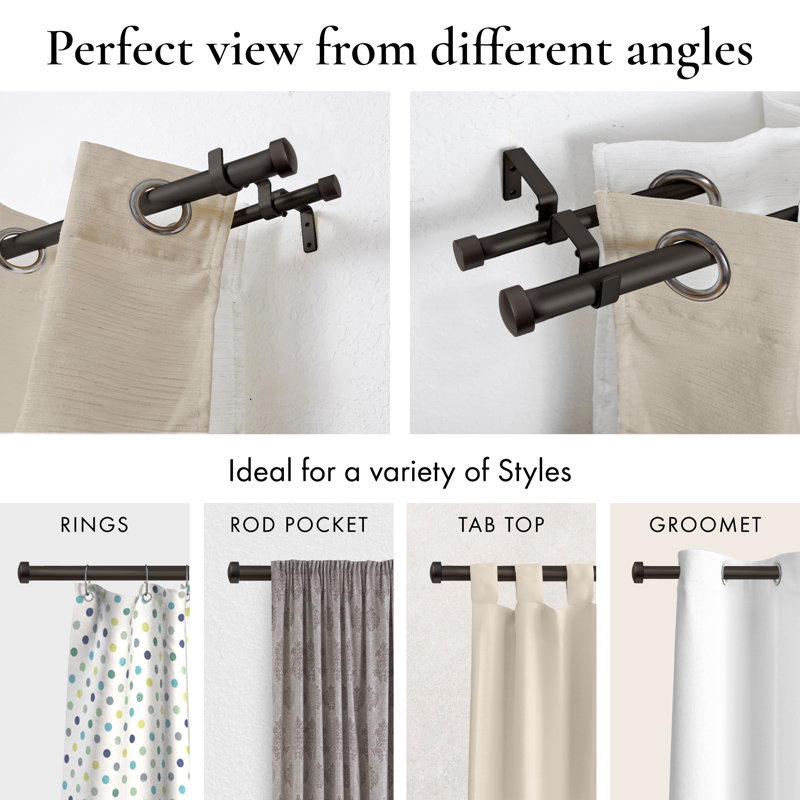 Gwinnett Adjustable Double Curtain Rod, 48" - 84", Oil Rubbed Bronze