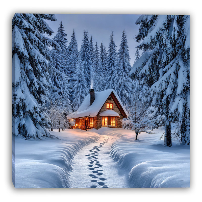 «Deep Snow Trail to Cabin», art mural sur toile, H 12 po x l 12 po