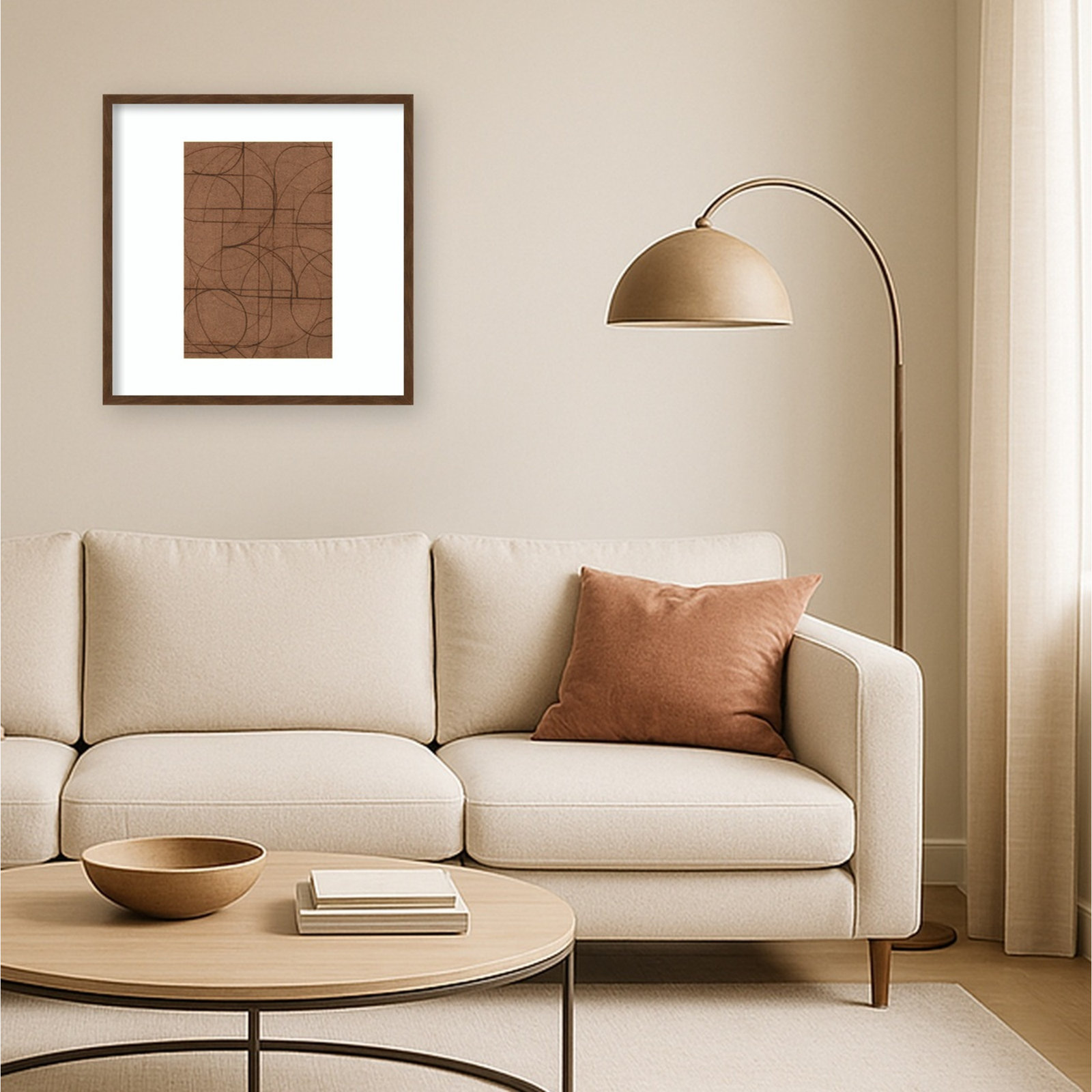 Curved 1 Print by Dan Hobday, 25" H x 25" W, Carlisle Brown Narrow Framed Print with Mat