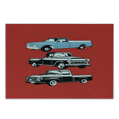 Ambesonne Truck Tempered Glass Cutting Board Inner City Transportation Ruby Blue White