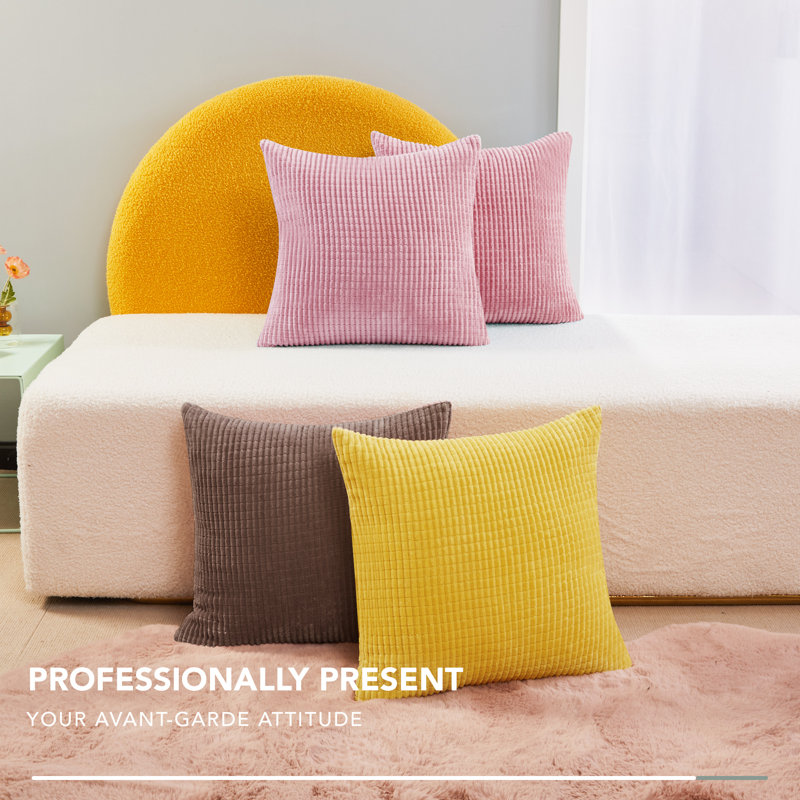 Deconov Ribbed Corduroy Square Throw Pillow Covers (Set of 2), 18" x 18", Light Pink