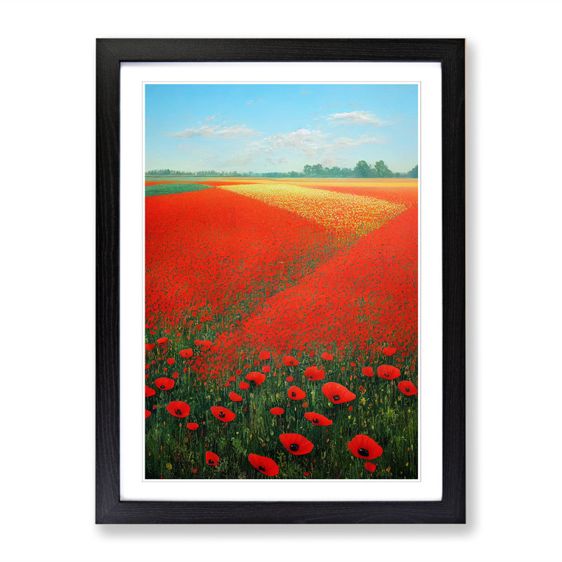 Poppy Flower Field Vol.4 1 Piece Single Picture Frame Painting, 34cm H x 25cm W x 2cm D, Walnut