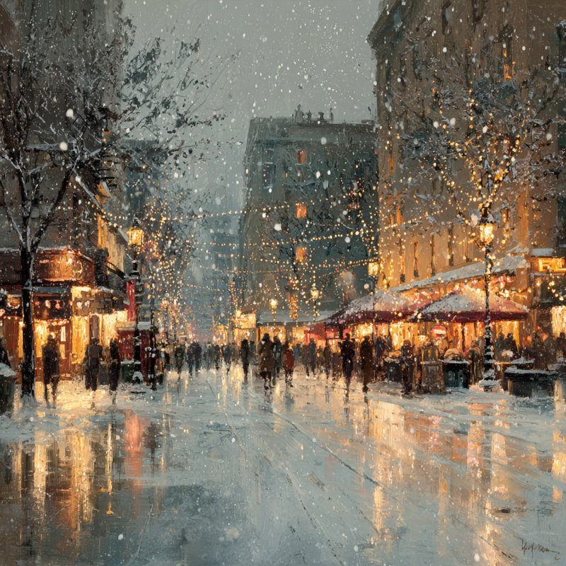 «Festive Winter Market Street», art mural sur toile tendue, 40 po x 40 po