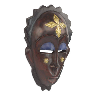 Décoration murale à masque de bois africain brillante front