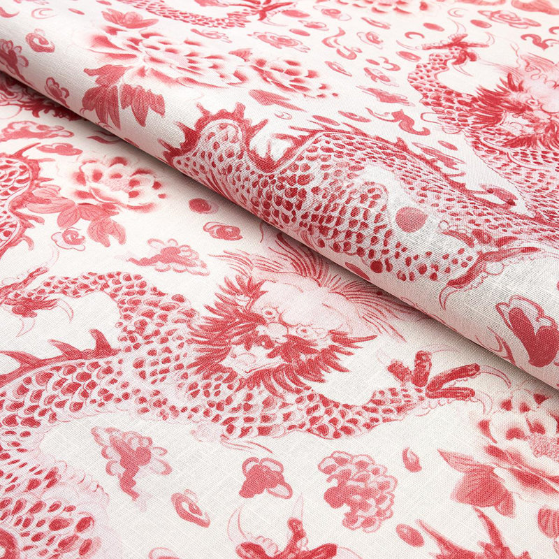 Schumacher x Mary McDonald Empress Dragon Fabric, Rose/Ivory