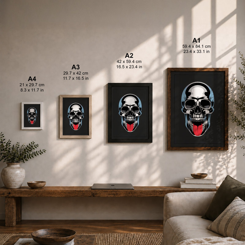 Skull With Crimson Tongue Modern - Print, A4 - 29.7 x 21.0 cm, White