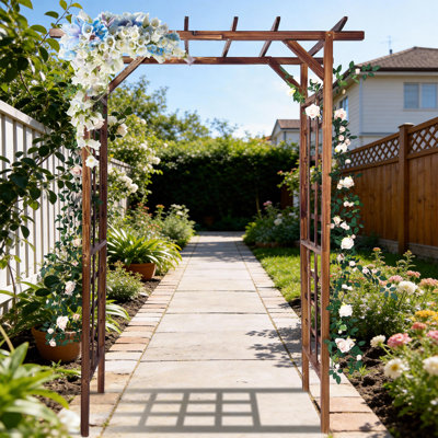 Treillis de jardin en bois robuste - Pergola à plateau plat de 85 pouces pour plantes grimpantes, mariages en plein air et fêtes dans la cour, bois de sapin durable, idéal pour la pelouse et le patio - Finition brûlée au carbone, plateau plat