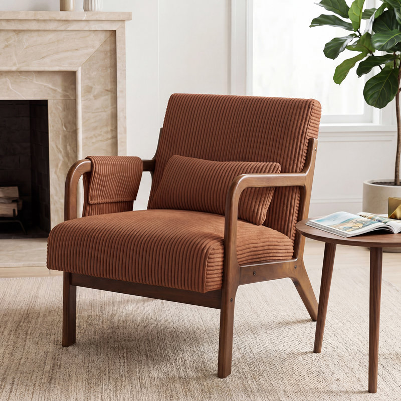 Chaise d'appoint de style Mid-Century moderne avec siège rembourré de 6,69 po d'épaisseur et structure en bois massif