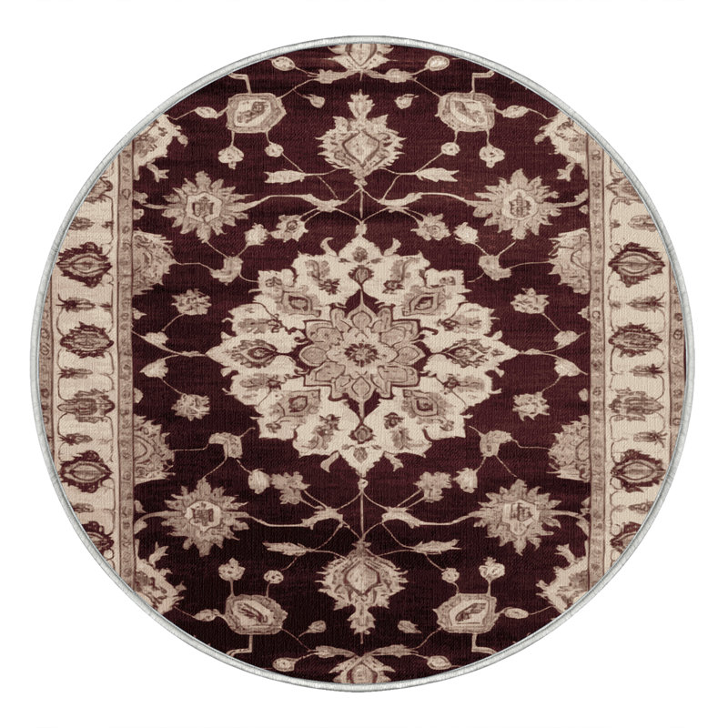Tapis beige surteint lavable à la machine, Rond 5 pi